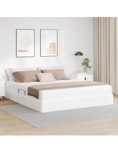 Letto con contenitore e materasso 2 pcs Bianco Pelle