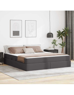 Letto con contenitore e materasso 2 pcs Grigio Pelle