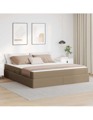 Letto con contenitore e materasso 2 pcs Cappuccino Pelle