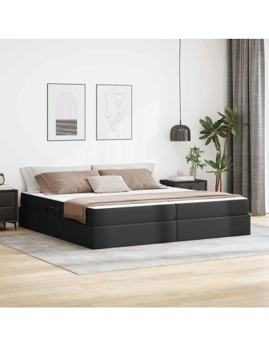 Letto con contenitore e materasso 2 pcs Nero Pelle