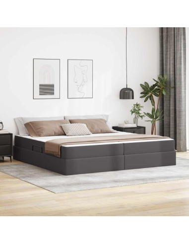 Letto con contenitore e materasso 2 pcs Grigio Pelle