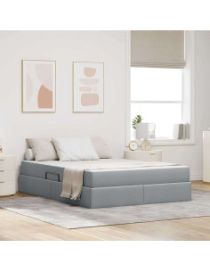 Letto con contenitore e materasso Grigio chiaro 140 x 190 cm
