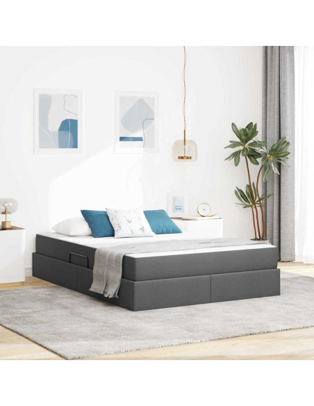 Letto con contenitore e materasso Grigio scuro 140 x 200 cm