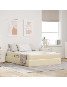 Letto con contenitore e materasso Crema 140 x 200 cm Poliestere