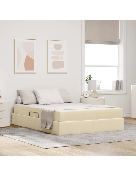 Letto con contenitore e materasso Crema 140 x 200 cm Poliestere