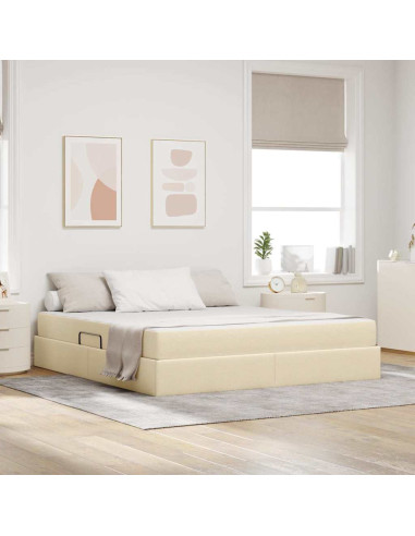 Letto con contenitore e materasso Crema 160 x 200 cm Poliestere