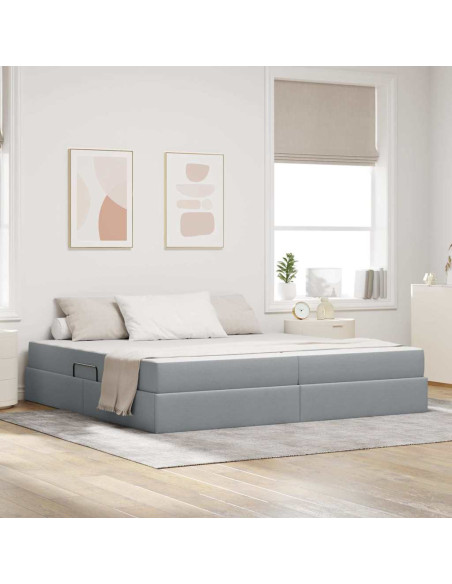 Letto con contenitore e materasso Grigio chiaro 200 x 200 cm