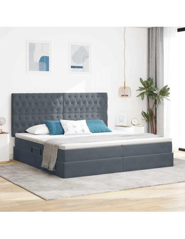 Letto con contenitore e LED Grigio scuro 200 x 200 cm Velluto