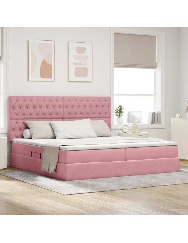 Letto con contenitore e LED con led Rosa 200 x 200 cm Velluto