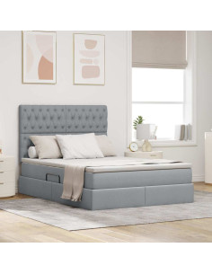 Letto con contenitore e LED con led Grigio chiaro 140 x 190 cm