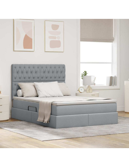 Letto con contenitore e LED con led Grigio chiaro 140 x 190 cm