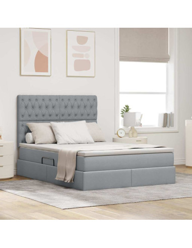 Letto con contenitore e LED con led Grigio chiaro 140 x 200 cm