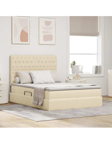 Letto con contenitore e LED Crema 140 x 200 cm Poliestere