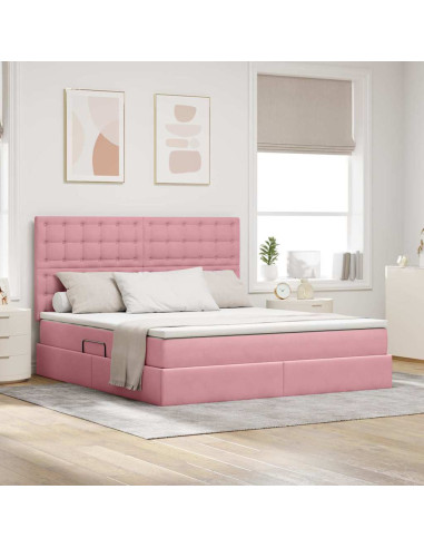 Letto con contenitore e materasso Rosa 180 x 200 cm Velluto