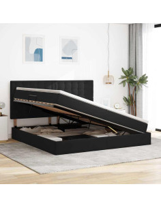 Letto con contenitore e materasso Nero 200 x 200 cm Velluto