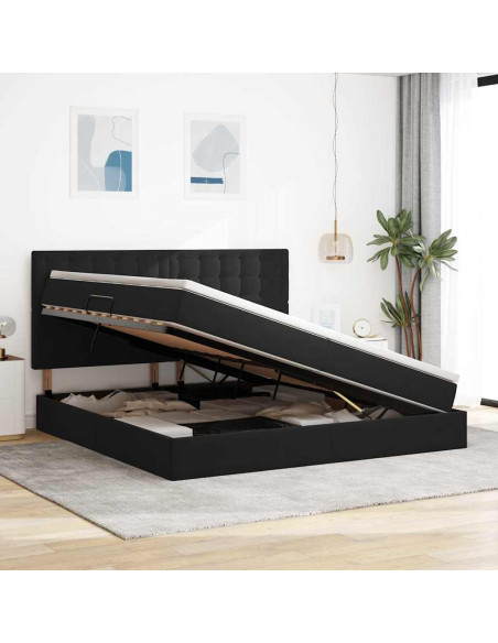Letto con contenitore e materasso Nero 200 x 200 cm Velluto