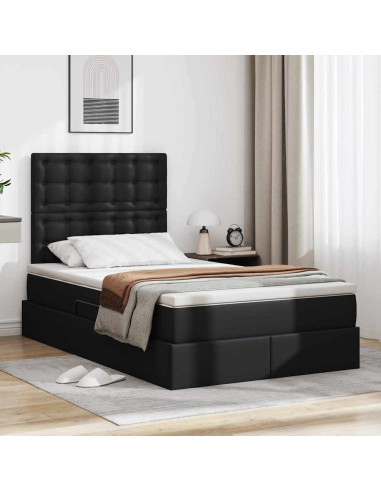 Letto con contenitore e LED Nero 120 x 200 cm Pelle Sintetica