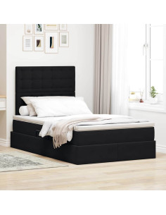Letto con contenitore e LED con led Nero 120 x 190 cm Velluto