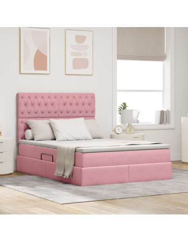 Letto con contenitore e LED con led Rosa 140 x 200 cm Velluto