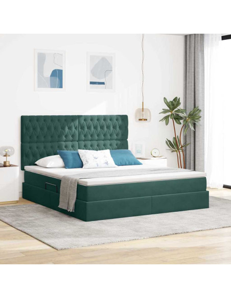 Letto con contenitore e LED Verde Scuro 160 x 200 cm Velluto