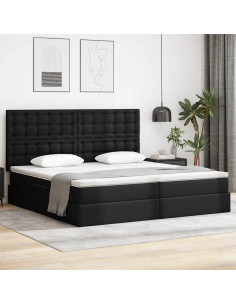 Letto con contenitore e LED Nero 200 x 200 cm Pelle Sintetica