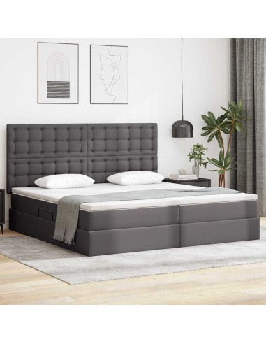 Letto con contenitore e LED Grigio 200 x 200 cm Pelle Sintetica