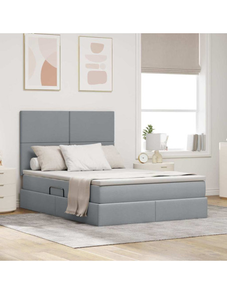 Letto con contenitore e LED con led Grigio chiaro 140 x 200 cm