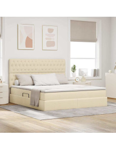 Letto con contenitore e LED Crema 180 x 200 cm Poliestere