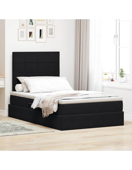 Letto con contenitore e LED con led Nero 120 x 190 cm Velluto
