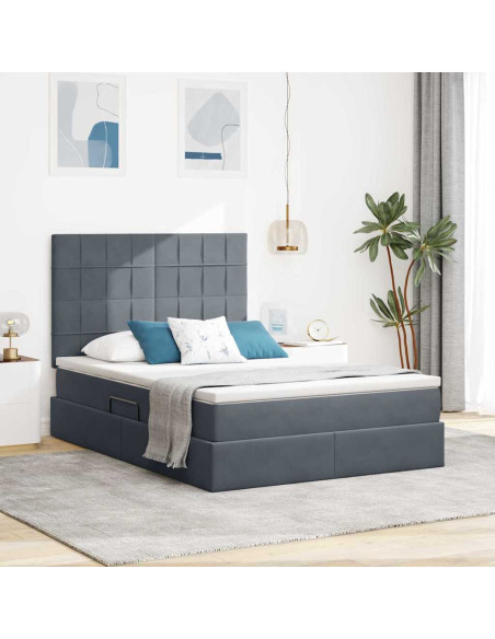 Letto con contenitore e LED Grigio scuro 140 x 190 cm Velluto