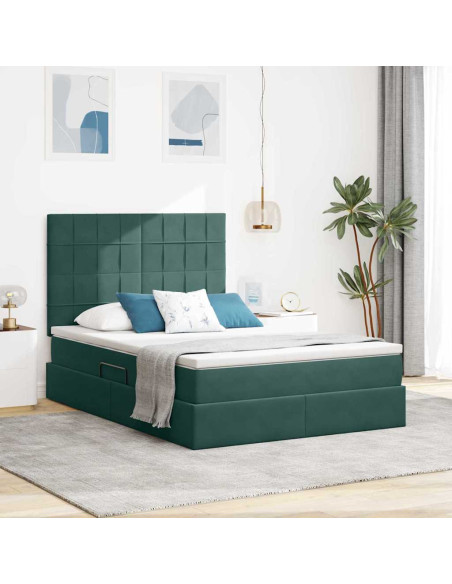 Letto con contenitore e LED Verde Scuro 140 x 190 cm Velluto