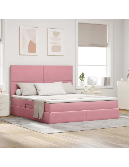 Letto con contenitore e LED con led Rosa 180 x 200 cm Velluto