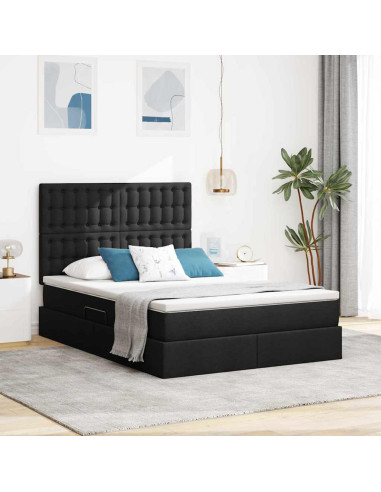 Letto con contenitore e LED Nero 140 x 190 cm Poliestere
