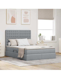 Letto con contenitore e LED con led Grigio chiaro 140 x 200 cm