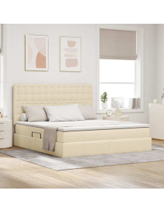 Letto con contenitore e LED Crema 180 x 200 cm Poliestere