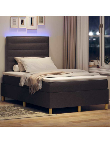 Letto a Sorgente LED Marrone Scuro 120 x 190 cm Tessuto