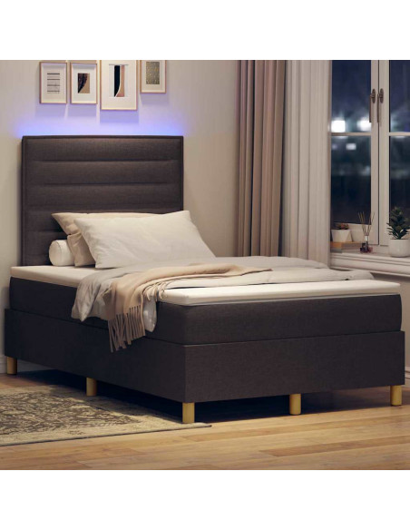 Letto a Sorgente LED Marrone Scuro 120 x 190 cm Tessuto