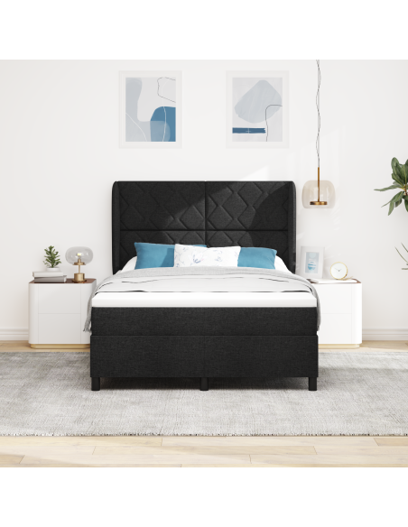 Letto a molle con materasso Nero 160 x 200 cm Tessuto