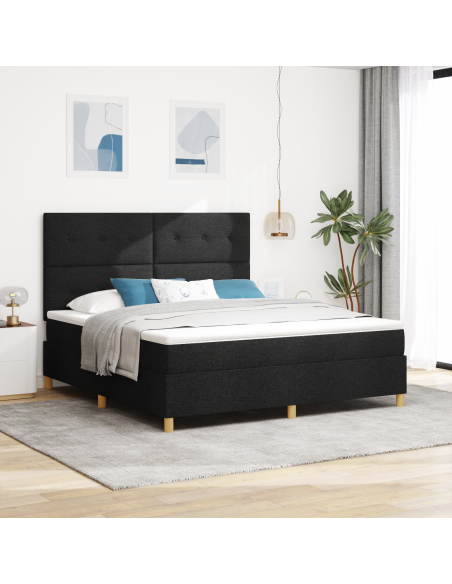 Letto a Sorgente LED con materasso Nero 180 x 200 cm Tessuto