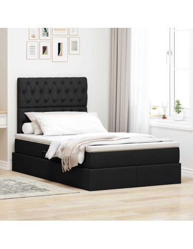 Letto con contenitore e materasso Nero 120 x 190 cm Tessuto