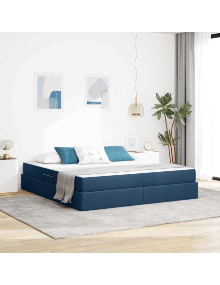 Letto con contenitore e materasso Blu 160 x 200 cm Poliestere