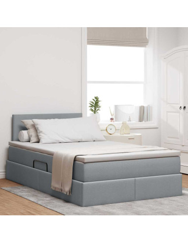 Letto con contenitore e LED Grigio chiaro 120 x 190 cm Tessuto