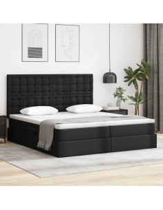 Letto con contenitore e LED Nero 200 x 200 cm Pelle sintetica