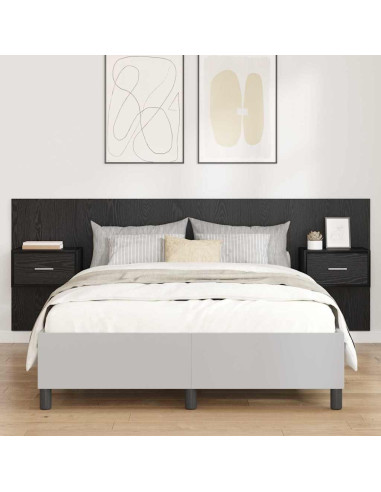 Testata con Comodino 3 pcs Rovere Nero Legno multistrato