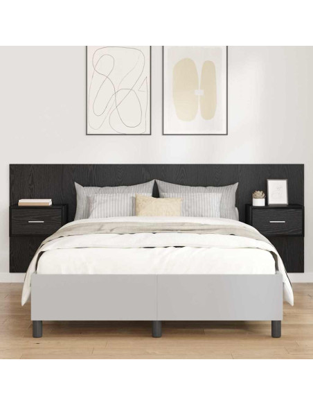 Testata con Comodino 3 pcs Rovere Nero Legno multistrato