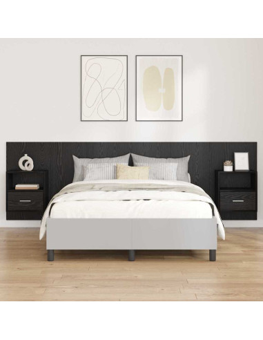 Testata con Comodino 3 pcs Rovere Nero Legno multistrato