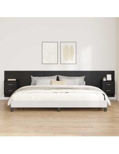 Testata con Comodino 3 pcs Rovere Nero Legno multistrato