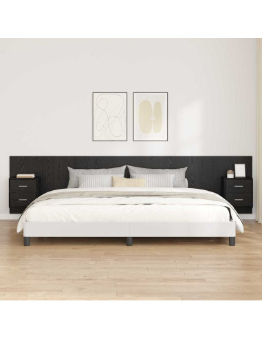 Testata con Comodino 3 pcs Rovere Nero Legno multistrato