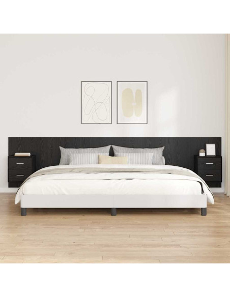 Testata con Comodino 3 pcs Rovere Nero Legno multistrato