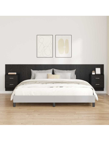 Testata con Comodino 3 pcs Rovere Nero Legno multistrato